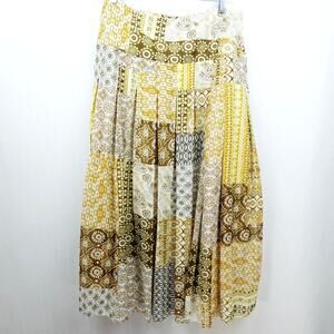 Vintage 90s Y2K Luciano Dante‎ Midi Skirt Sz 14 Yellow Patchwork Floral Printed